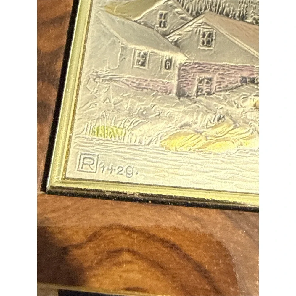 Vintage Wood Keepsake  Sterling Silver Embossed Trinket  Box Fast Ship